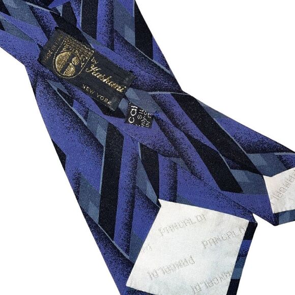 Blue and Grey Criss Cross Pancaldi Silk Tie - Picture 3 of 5